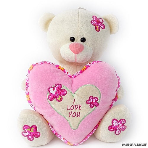 Cuddly bear white with pink heart I love you