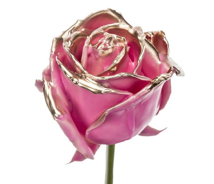 Bouquet de roses de cire rose avec un fard à joues doré