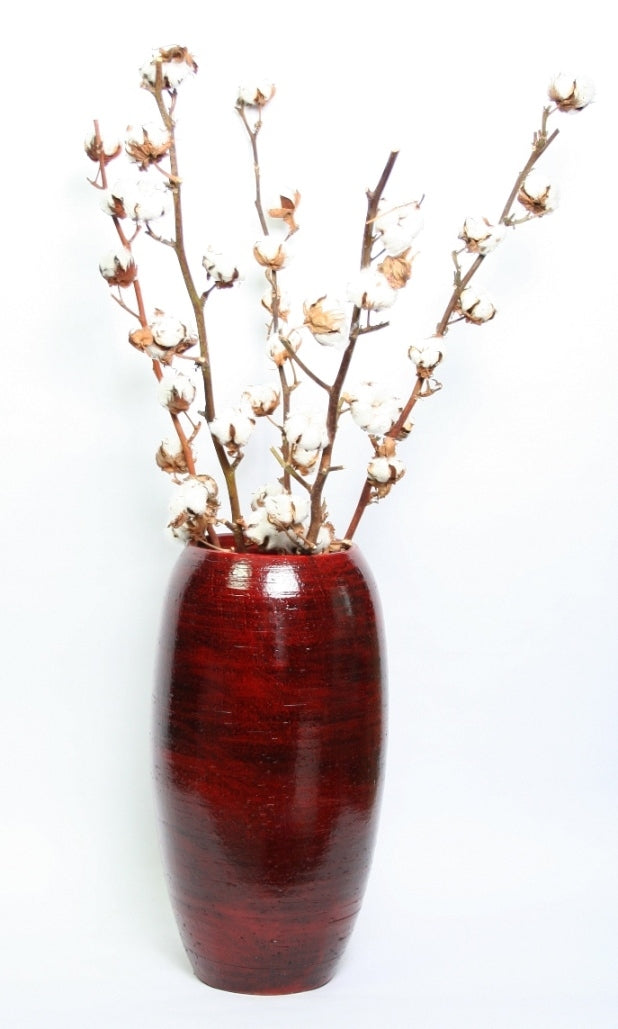 5 cotton branches with 10 balls per branch in a vase stan red