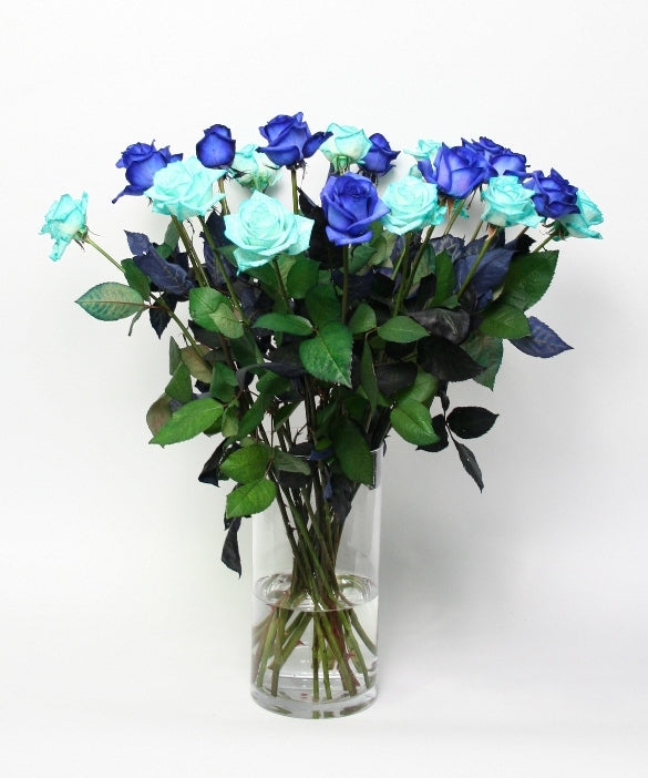 Rozen boeket 10 blauwe Rozen met 10 Ice Blue