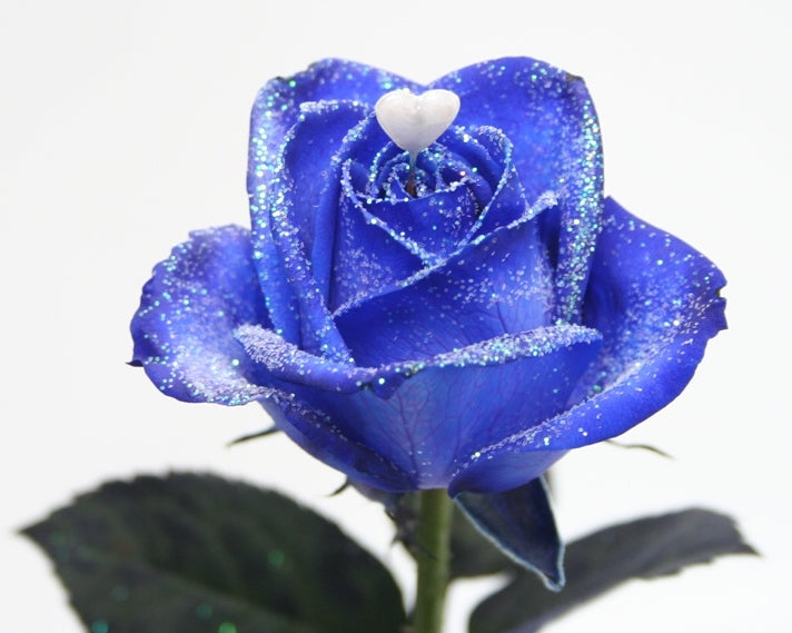 Boeket van blauwe geglitterde Rozen met een hartje