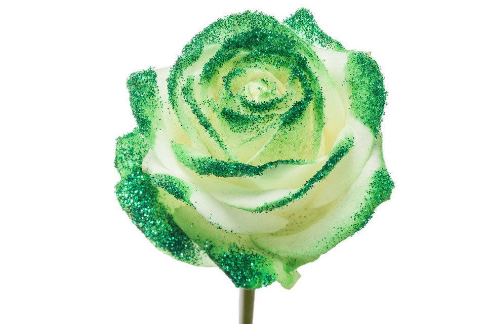 Boeket van witte grootbloemige Rozen met groene glitters