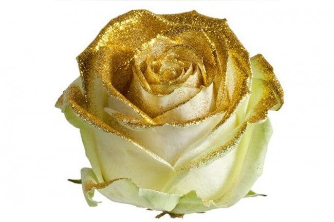 Boeket van grootbloemige witte Rozen met gouden glitters