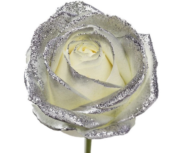 Boeket van grootbloemige witte Rozen met zilveren glitters