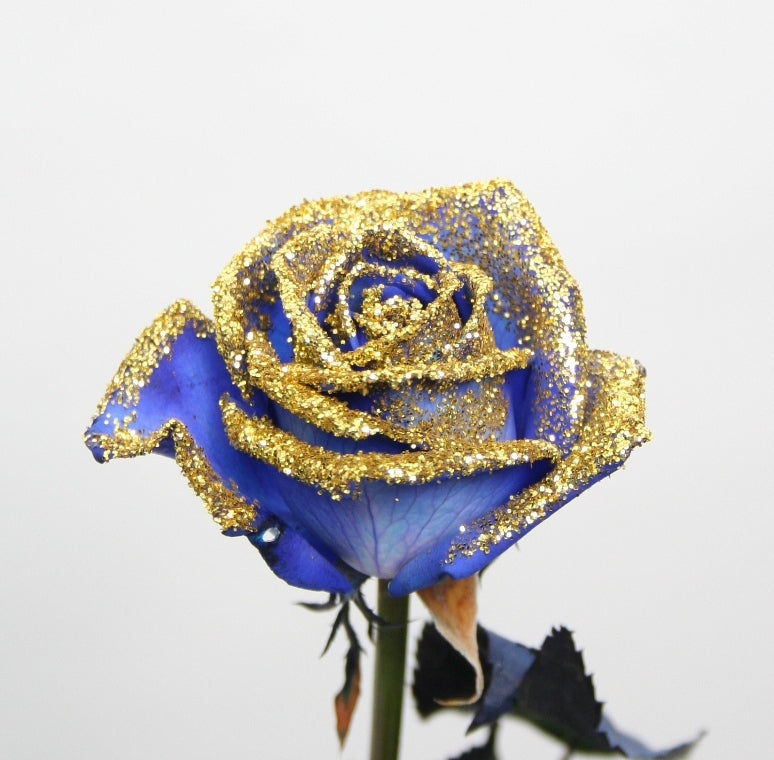 Boeket van blauwe Rozen met gouden glitters