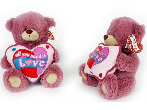 Câlin ours vieux rose avec coussin carré