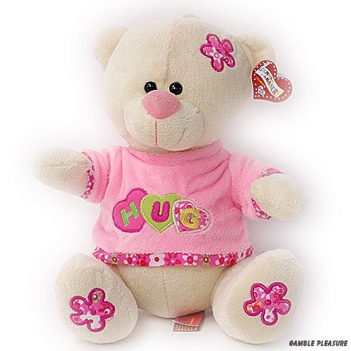 Cuddly Bear blanc avec des vêtements roses étreintes