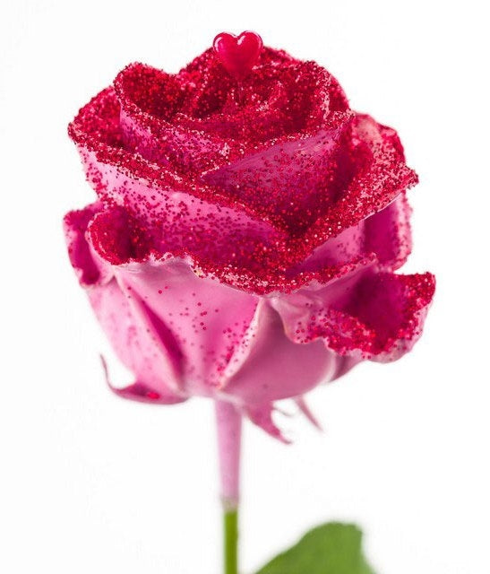 Wax Rozen boeket roze met glitters en een rood hartje