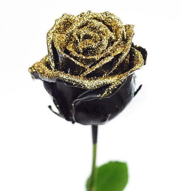 Wax roses bouquet black with golden glitter