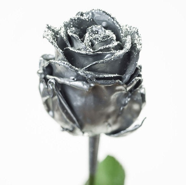 Wax roses bouquet silver with silver glitter