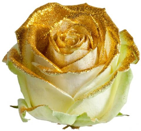 Boeket van lange witte Rozen met gouden glitters