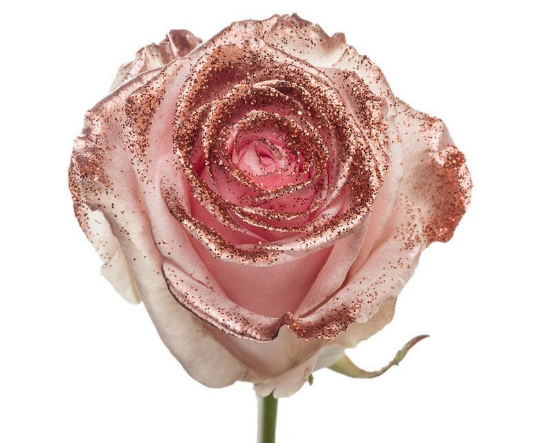 Boeket van lange roze Rozen met koperen glitters