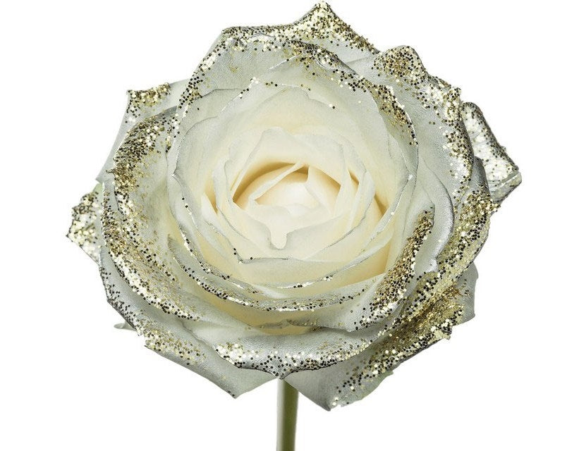 Boeket van lange witte Rozen met parelmoer glitters