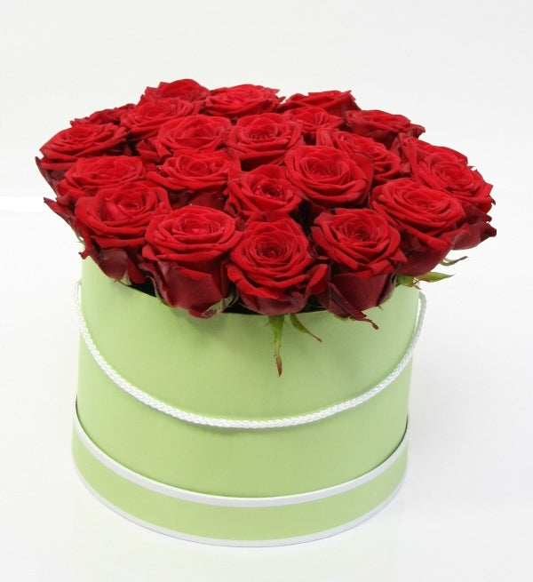 Roses in a lime green box