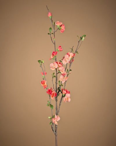 Branche de Chaenomeles en Soie – Rose Saumon & Pêche (81 cm)