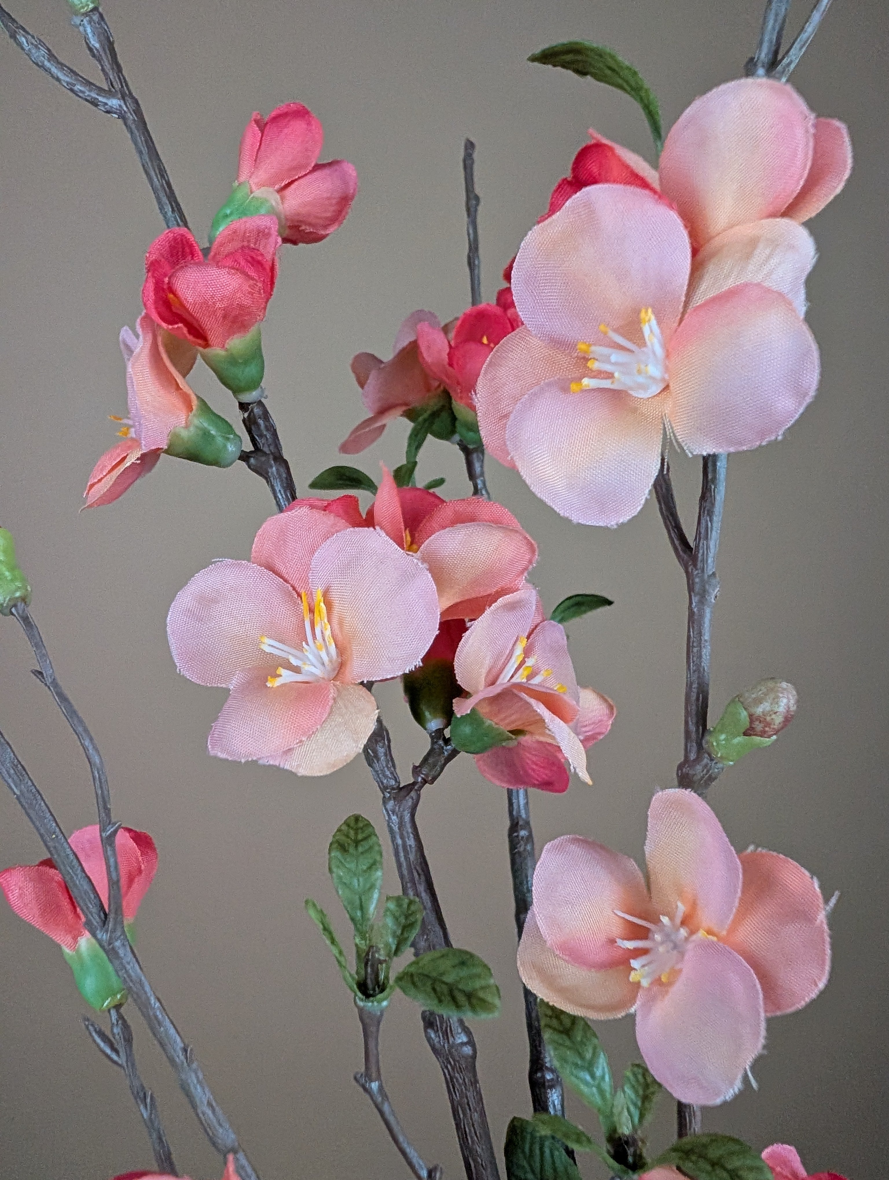 Branche de Chaenomeles en Soie – Rose Saumon & Pêche (81 cm)