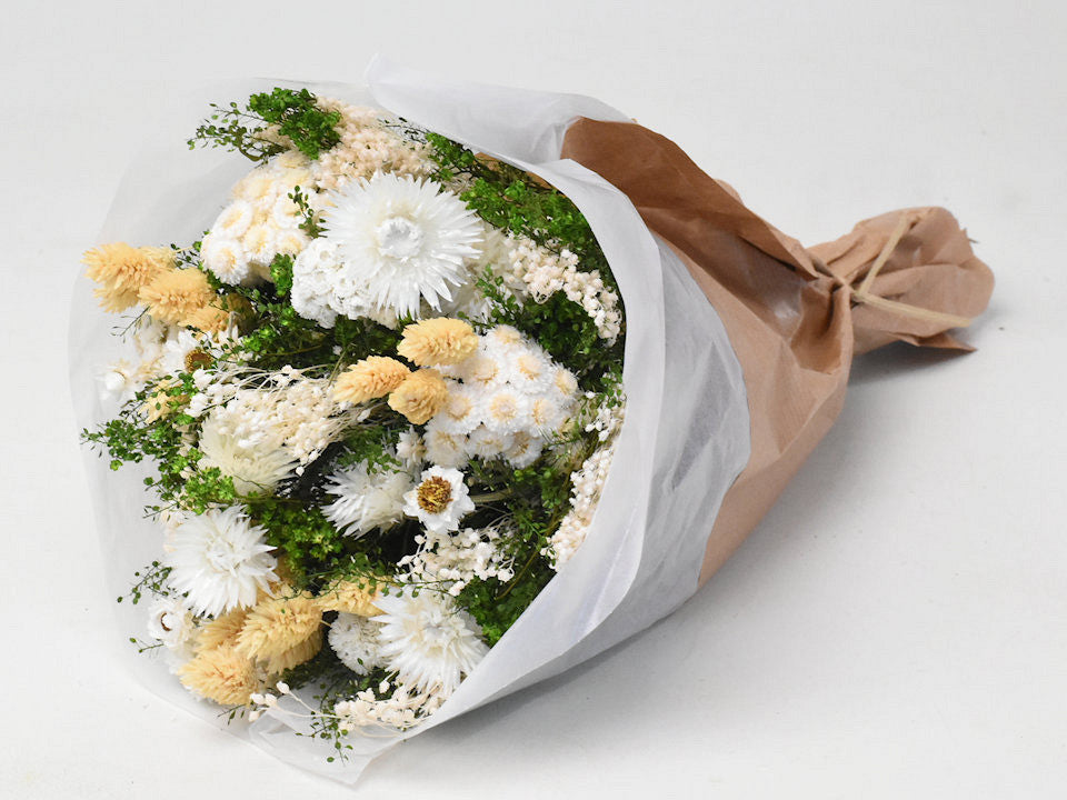 Dry flowers bouquet green/white 40cm