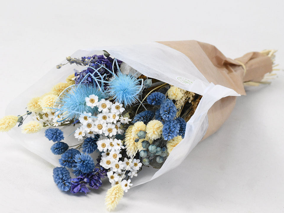 Trockene Blüten Bouquet Hellblau 50 cm