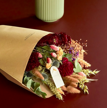 Burgundy Bliss – Droogbloemen Veldboeket (60 cm)
