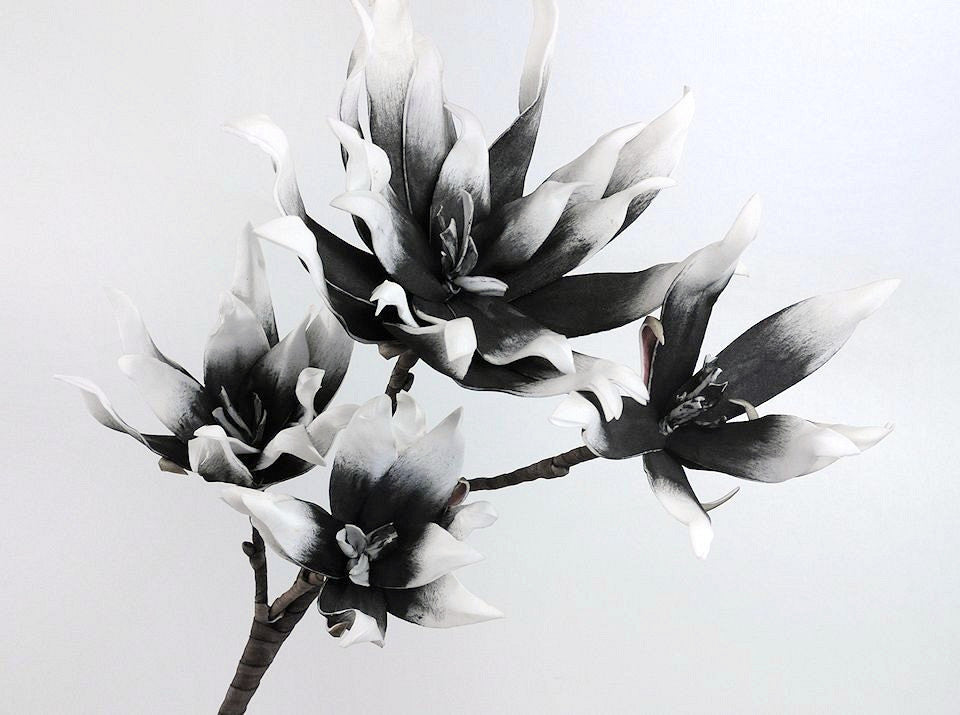 Branche de fleur de mousse blanche / anthracite, D 18/28 cm